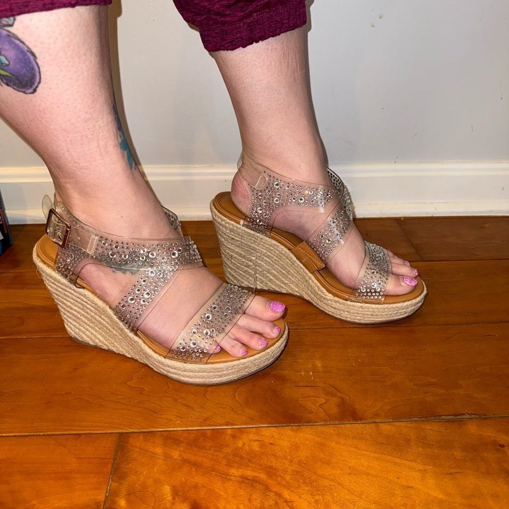 Torrid Silver Metallic Wedge Sandals with Espadrille Heel